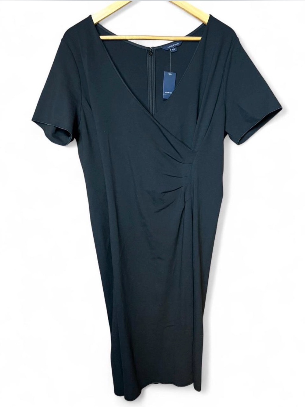 Lands' End Black Faux-Wrap Midi Dress